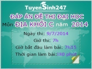 Đáp án đề thi môn Địa khối C năm 2014