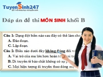 Đáp án đề thi môn Sinh khối B năm 2014