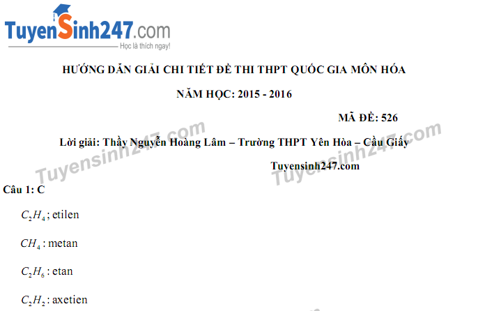 Lời giải chi tiết thi THPTQG môn Hóa 2016 thầy Nguyễn Hoàng Lâm