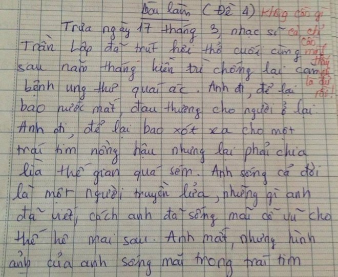 Bài văn 9 điểm về Trần Lập và câu hỏi 'sống sao cho đáng'